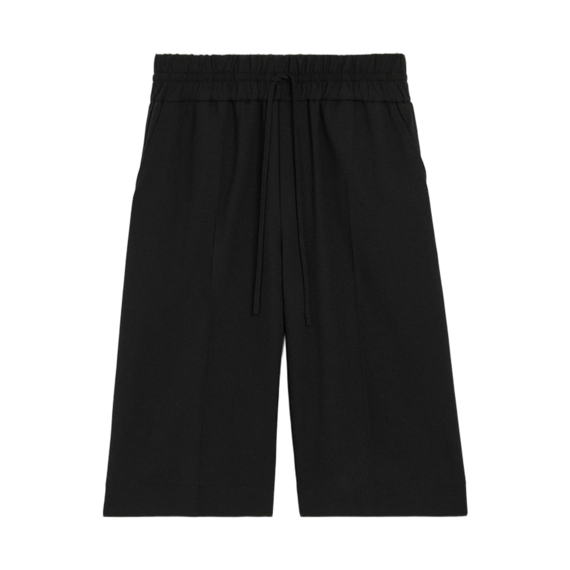 HSO854-WV0211-001 AMI Black Large Elasticated Wool Bermuda Shorts Black