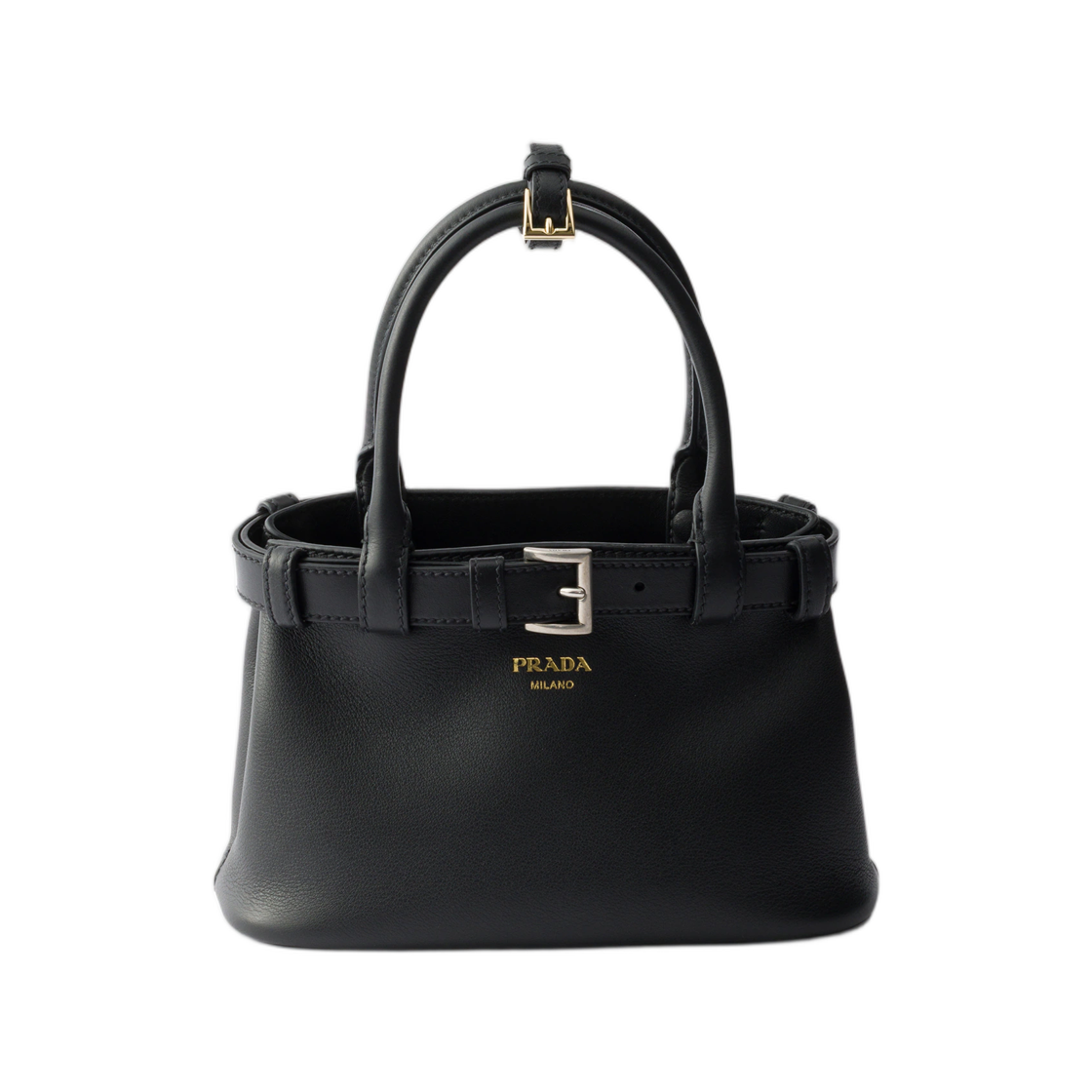 1BA502-2CY9-F0002 Prada Buckle Small Leather Bag with Belt Black