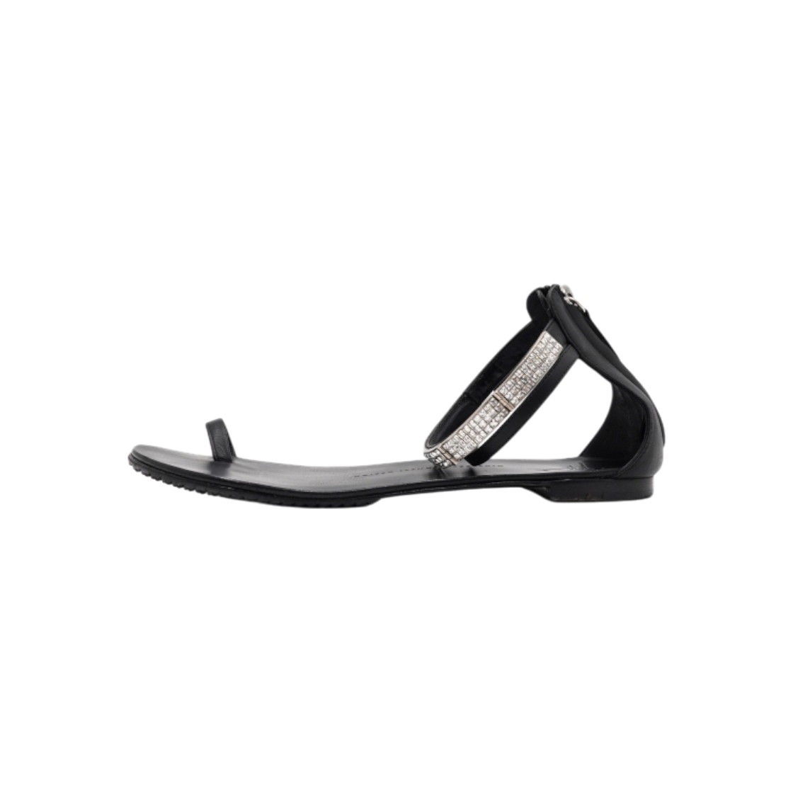 ITRDCOSKJ2PA GIUSEPPE ZANOTTI Black Leather Crystal Pearl Embellished Flat Slide Sandals