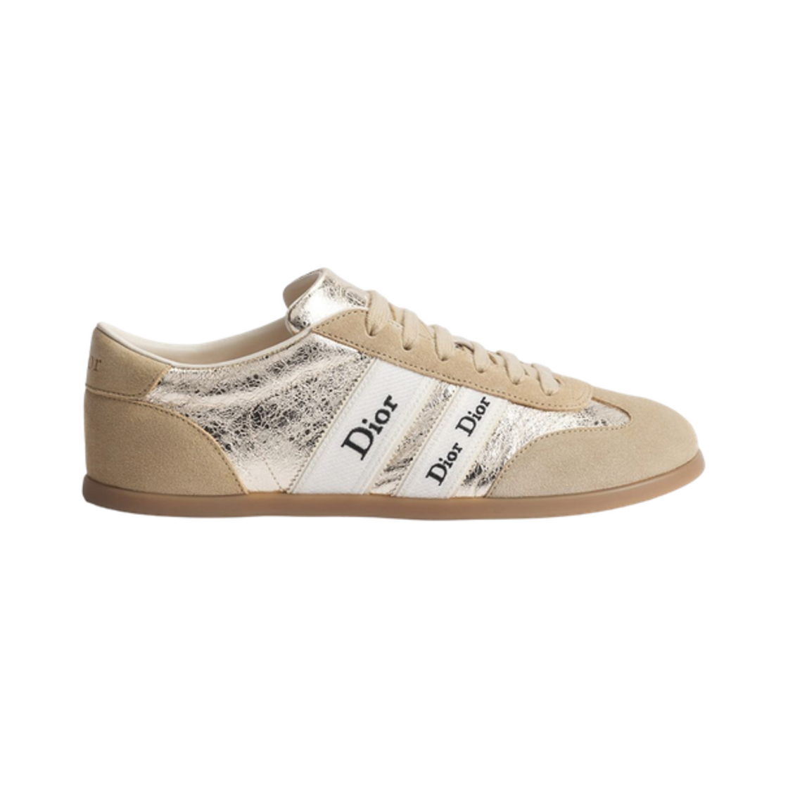 KCK553SLU-S46U (W) Dior Ribbon Sneakers Suede Calfskin & Gold Tone Crinkled Laminated Lambskin Beige