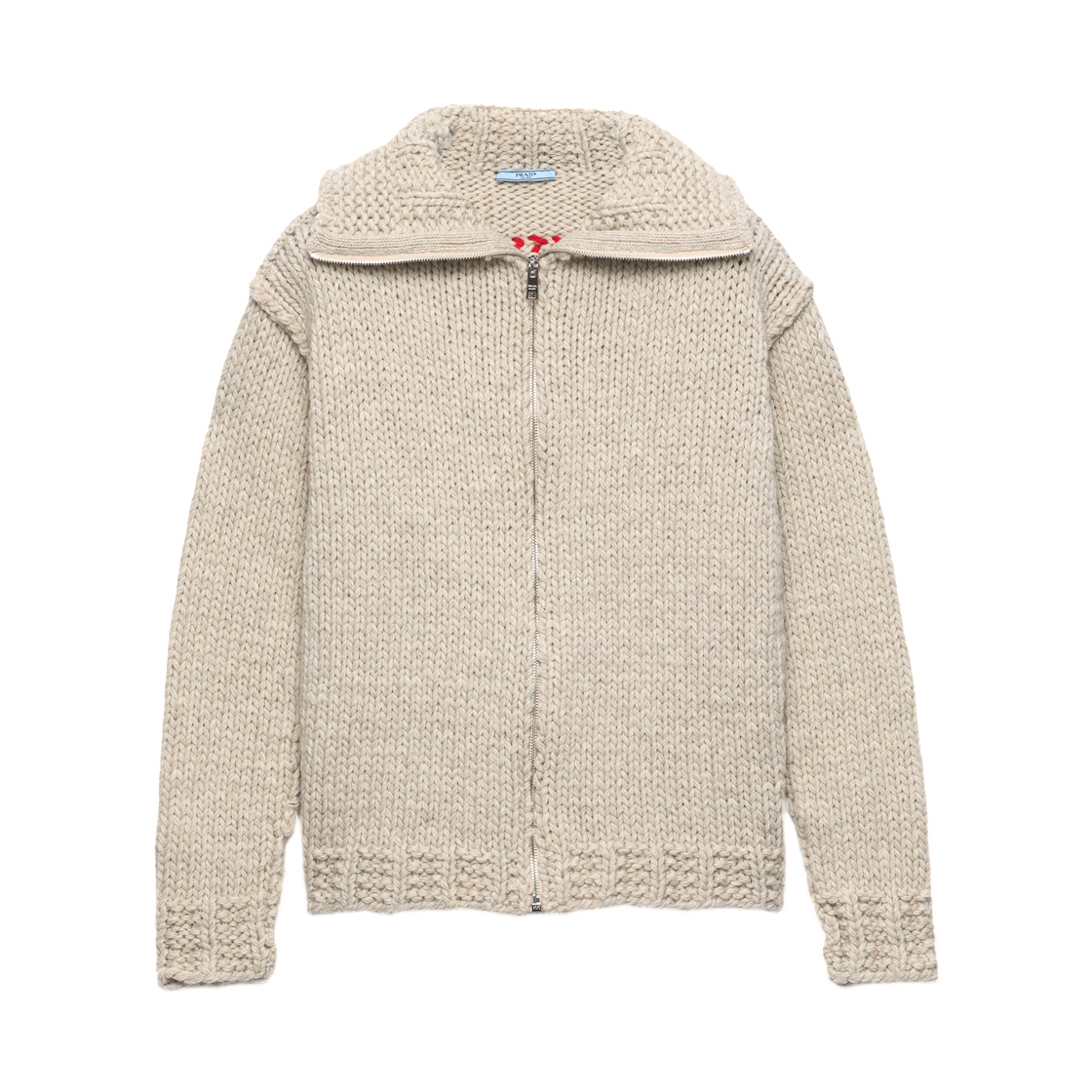 P25O56-6574-F0304 (W) Prada Wool Zipper Cardigan Ivory