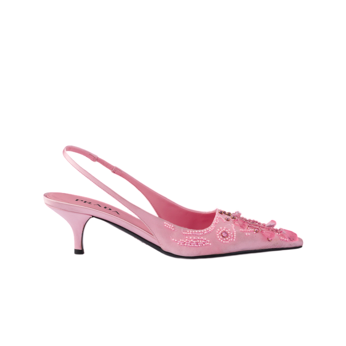1I640O-3F7I-F0IHL (W) Prada Embroidered Satin Slingback Pumps Rosebud Pink