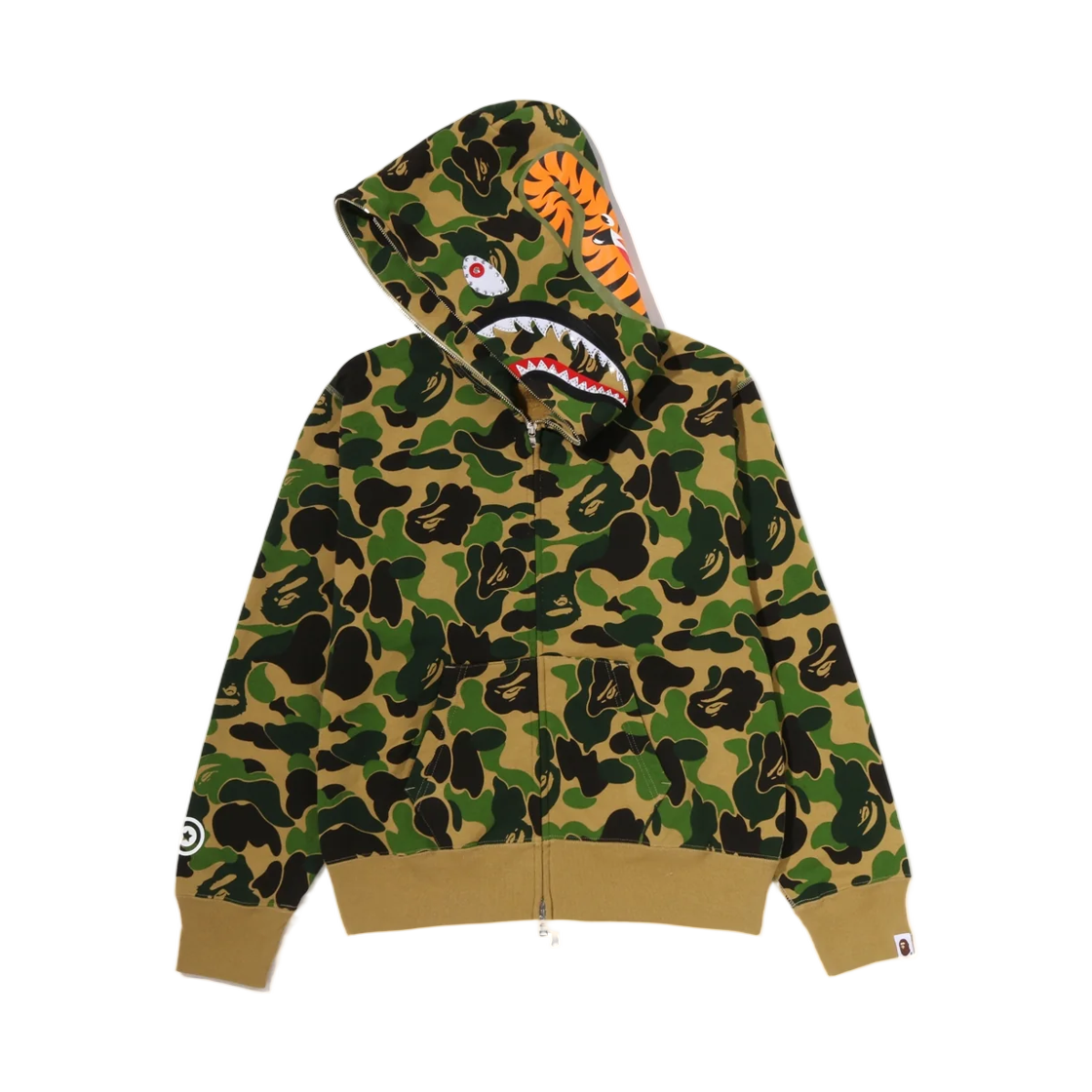 (W) 베이프 ABC 카모 크리스탈 스톤 샤크 풀 집 후드 그린((W) BAPE ABC Camo Crystal Stone Shark Full Zip Hoodie Green) - 2
