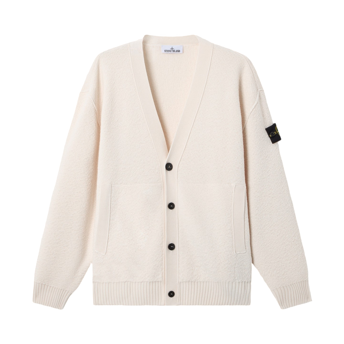 L2S1551000-10S01C4-V0093 Stone Island 5100010 Pure RWS Wool Loose-Fit V-Neck Cardigan with Pockets Ivory - 26FW