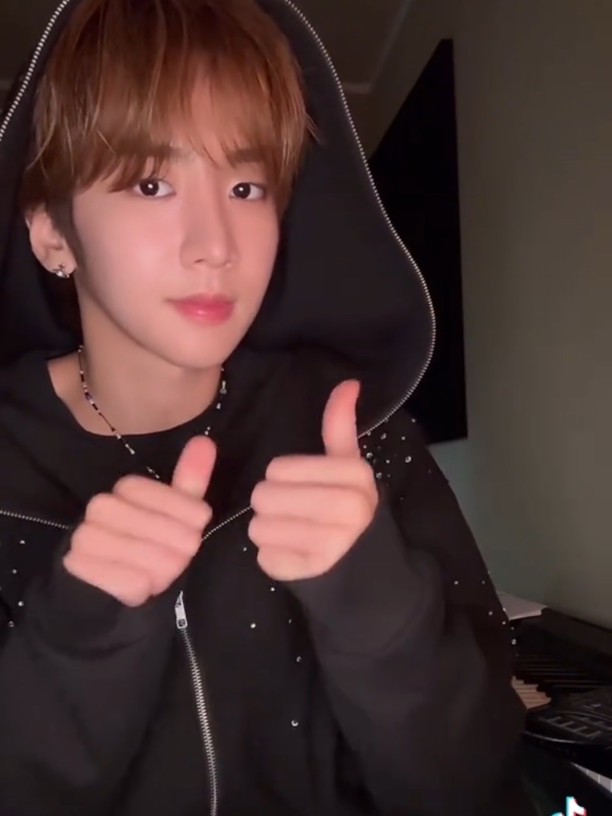 I FEEL LUCKY Bling Hood Zip-Up Black 착용 스타일