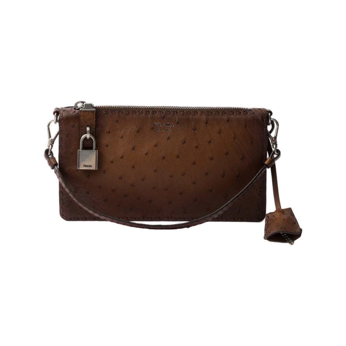 2ZT098-2ZPX-F0005 Prada Antiqued Ostrich Leather Mini-Bag Tobacco