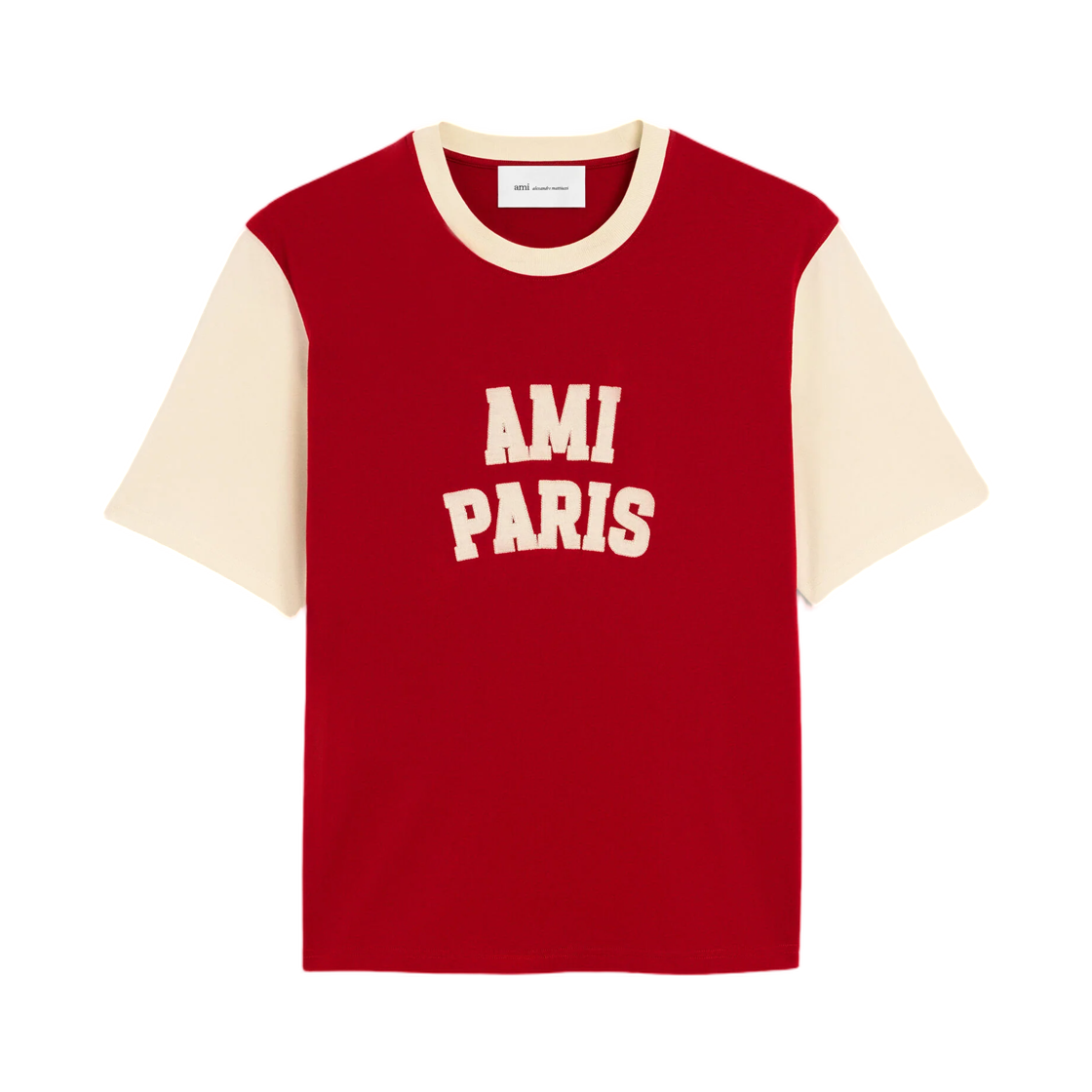 UTS418-JE0272-A202 AMI Red Cotton T-Shirt with Ami Paris Embroidery Ruby Red Ivory