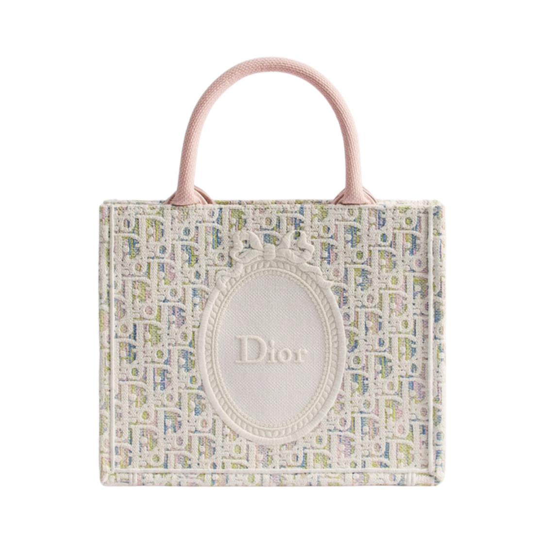 M1404OEIY-M956 Dior Small Dior Book Tote Strap Dior Oblique Pastel Embroidery & Dior Medallion Multicolor White