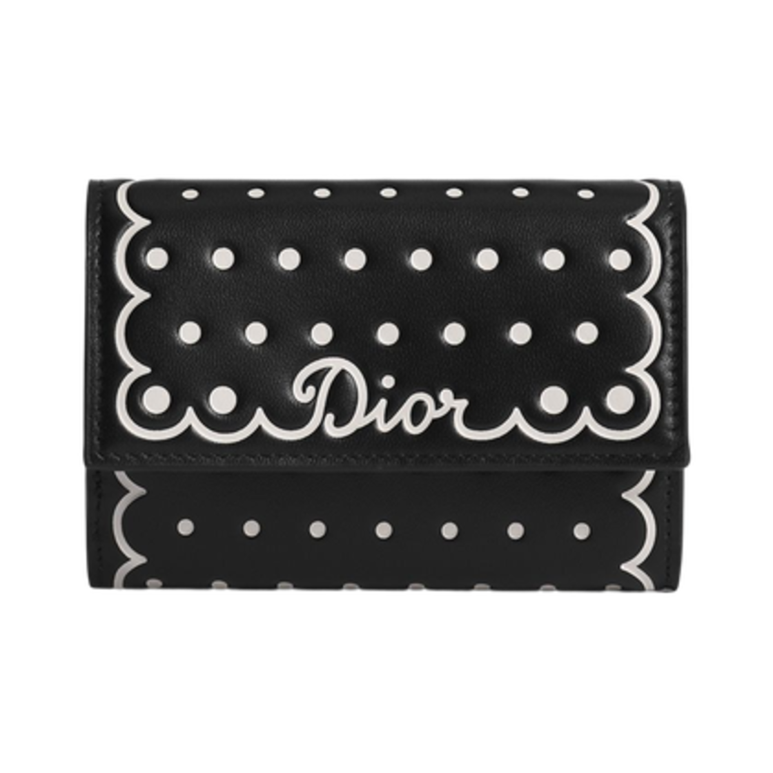 S2406PIZT-M45I Dior Glycine Wallet Calfskin With Debossed Polka Dior Motif Black White