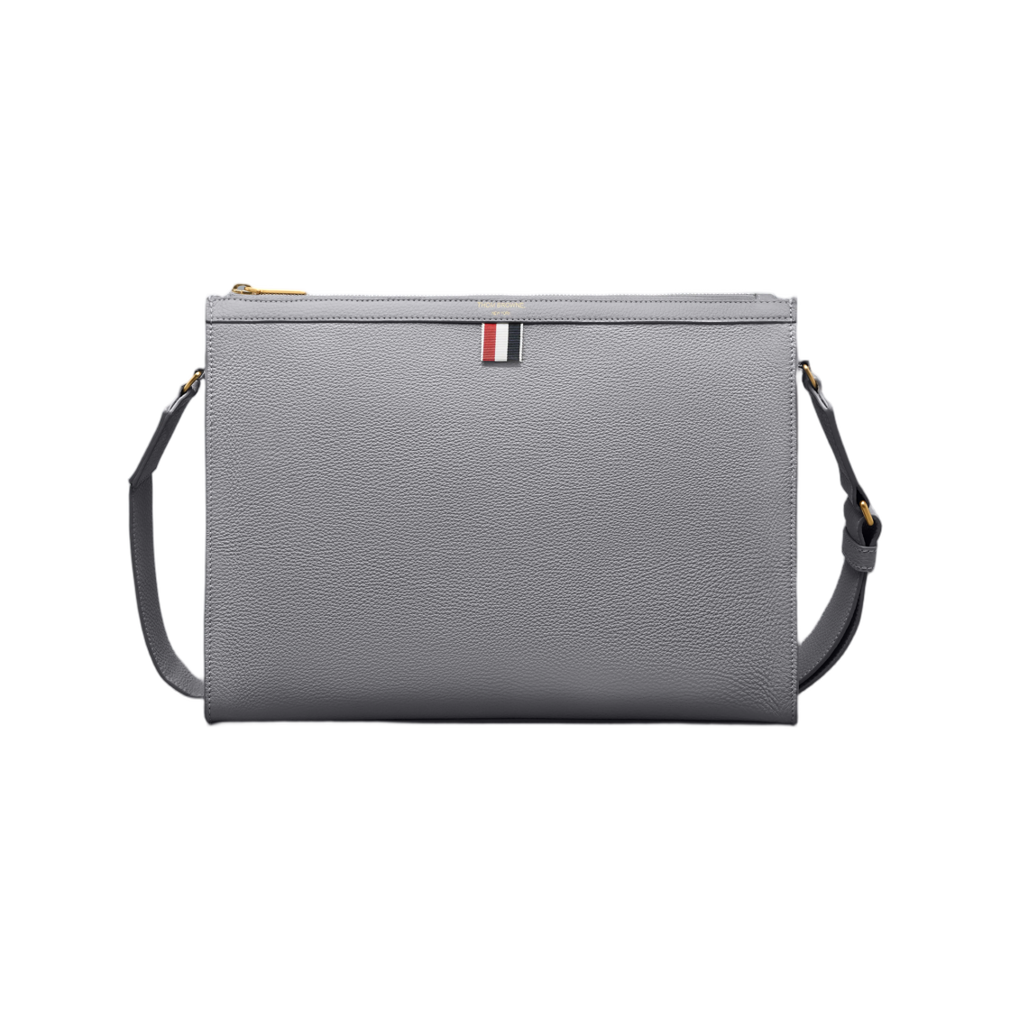 UAG177A-L0090-055 Thom Browne Soft Pebble Grain 4-Bar Crossbody Document Holder Light Grey