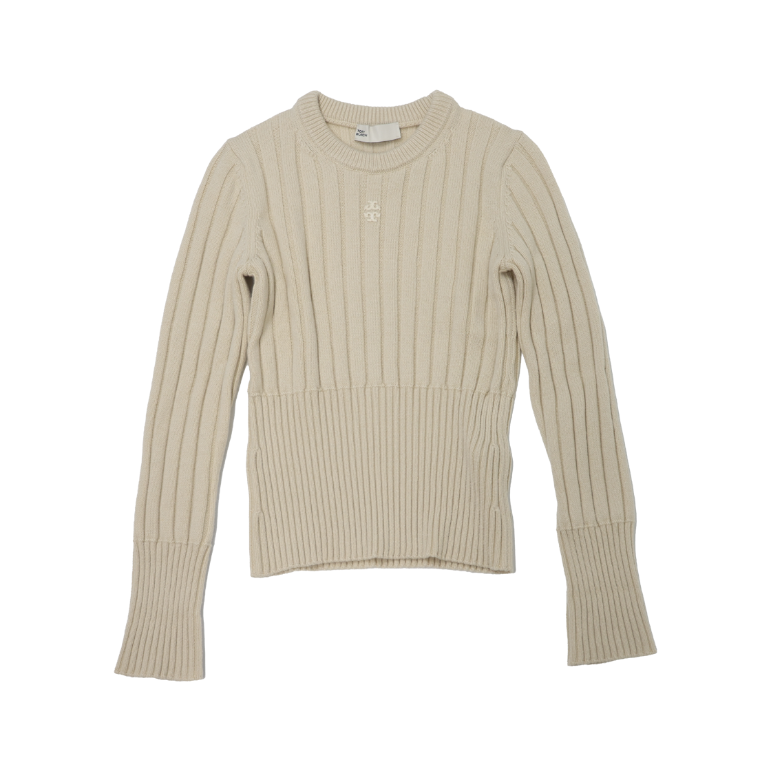 ITW39KUCUHHJ Tory Burch Crewneck Logo Knit Cashmere Sweater Ivory