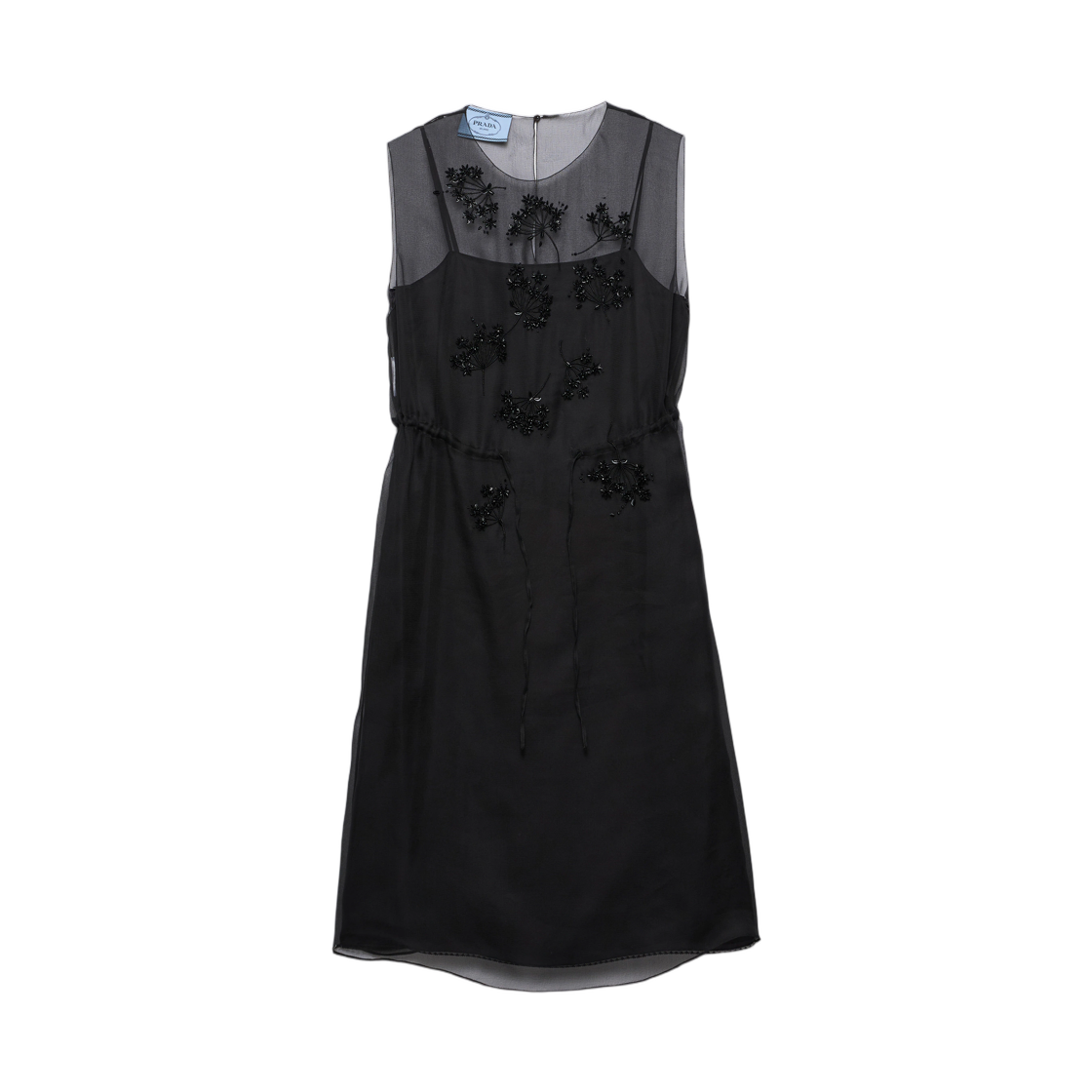 P3T67R-6617-F0002 (W) Prada Embroidered Silk Cigaline Dress Black