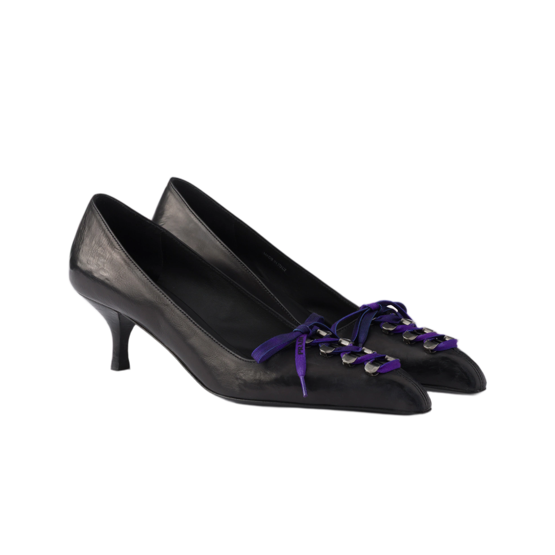 (W) 프라다 앤틱 레더 펌프스 블랙((W) Prada Antiqued Leather Pumps Black) - 2