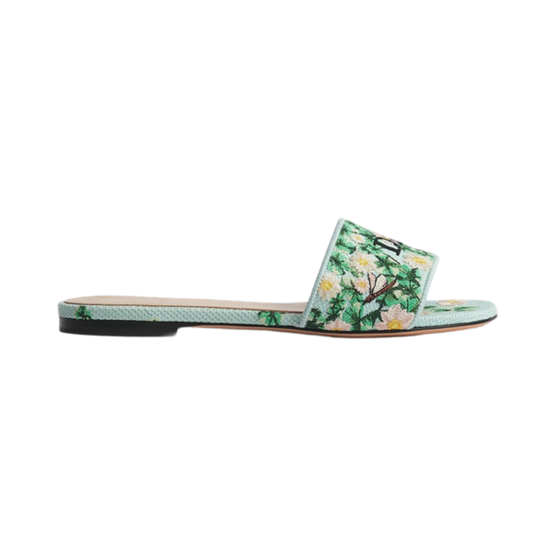 KCO829LWE-S37N (W) Dior Dway Slide Dior Waterlily Embroidered Cotton Blue Green