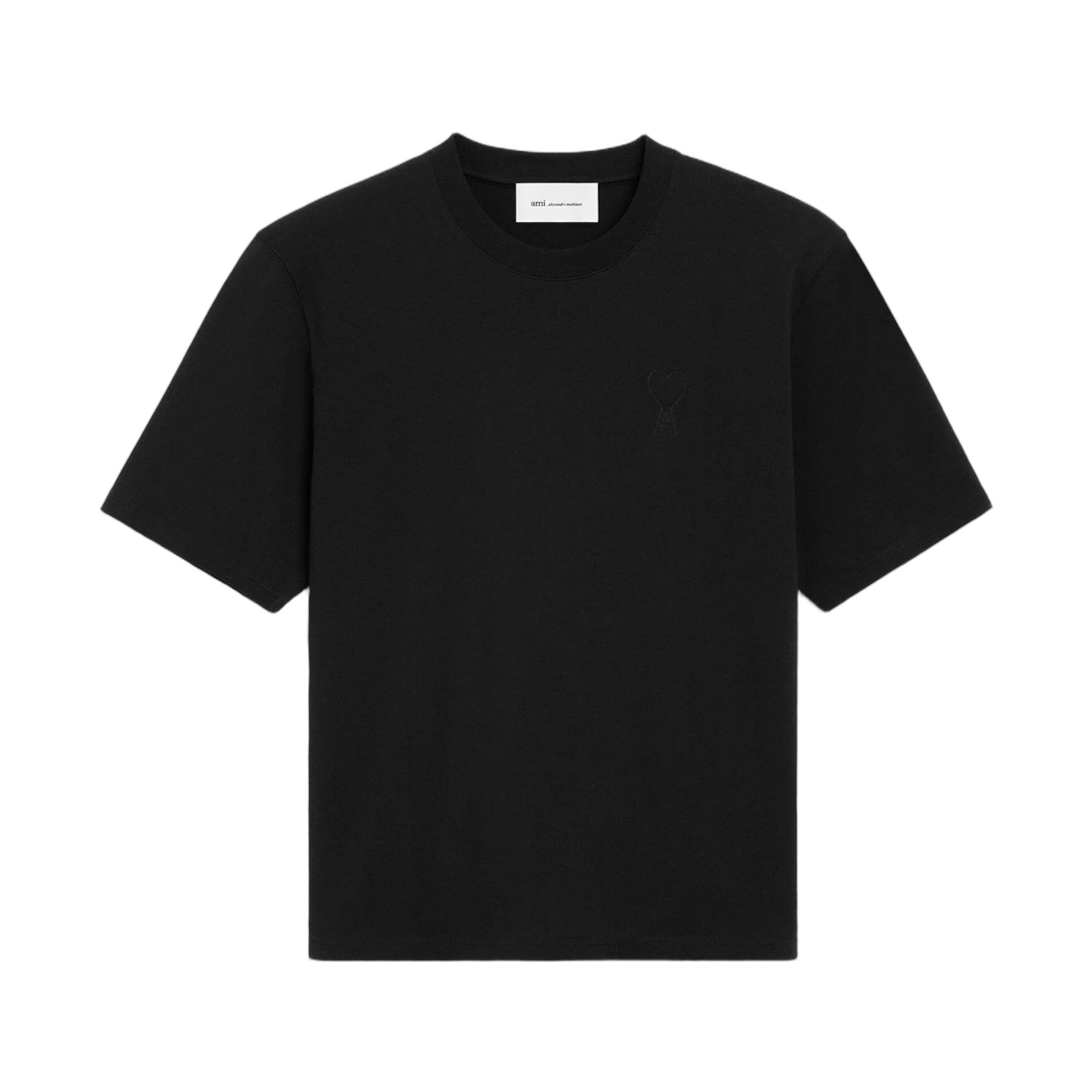UTS357-726-001 AMI Black Cotton T-Shirt with Embossed Ami De Coeur Black