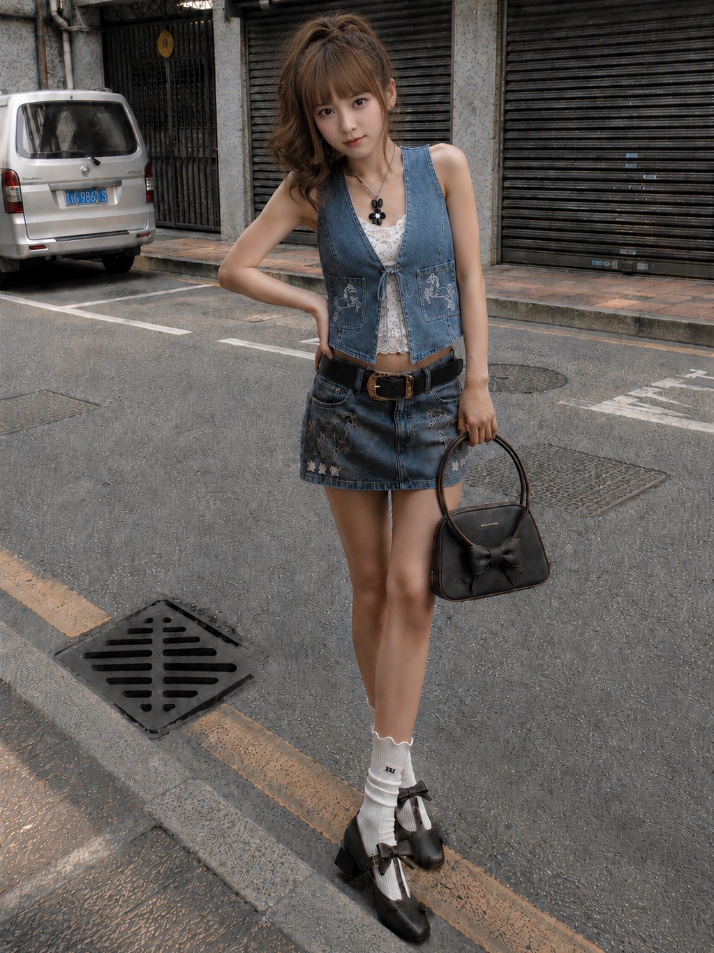Markgong Women Blue Denim Cross Stitch Embroidered Vest Blue - 26SS, [KREAM 단독] Cou Cou Intimates Women The Long Cami Blue Fields - 26SS 착용 스타일