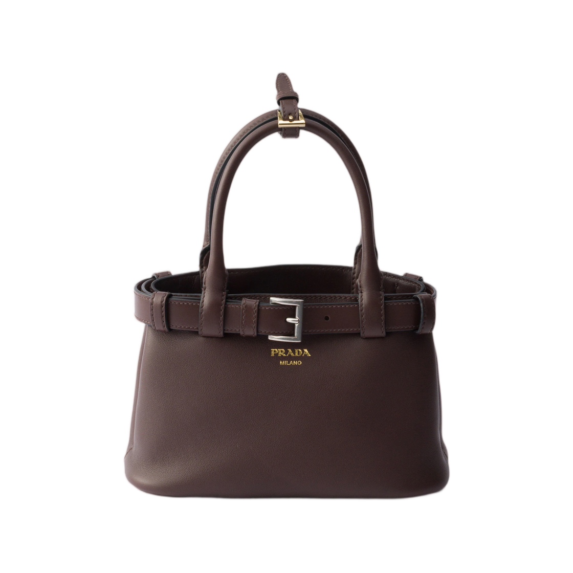 1BA502-2CY9-F04LB Prada Buckle Small Leather Bag with Belt Briarwood