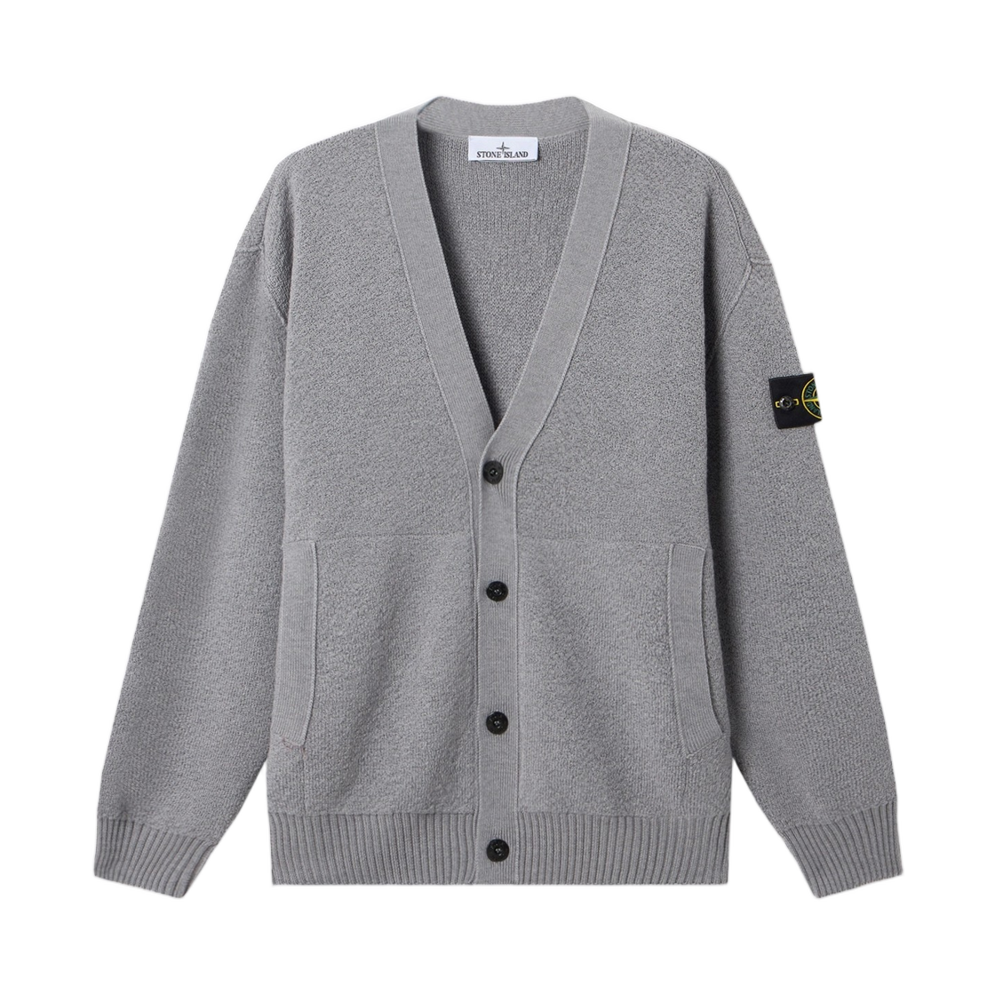 L2S1551000-10S01C4-V0049 Stone Island 5100010 Pure RWS Wool Loose-Fit V-Neck Cardigan with Pockets Ash Grey - 26FW