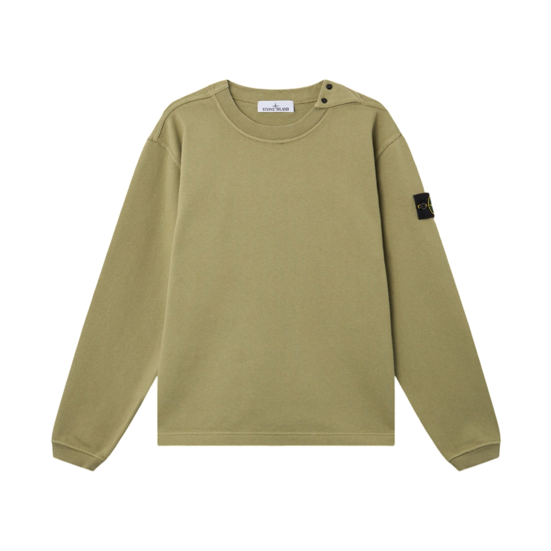 L2S1561000-36S0406-V005N Stone Island 6100036 Heavy Cotton Jersey Comfort-Fit Crewneck Sweatshirt with Shoulder Placket Laurel Green - 26FW