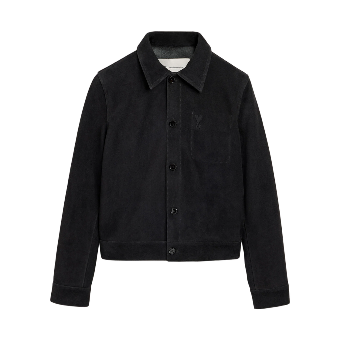 HJK243-LH0059-001 AMI Black Suede Leather Jacket with Embossed Ami De Coeur Black