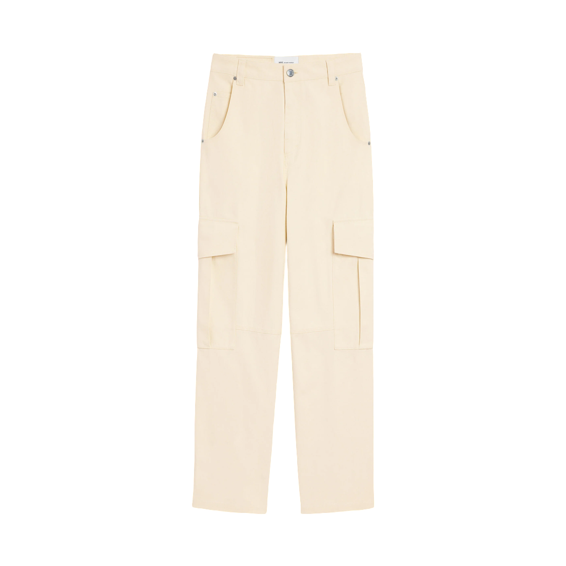 HTR924-CO0211-185 AMI White Baggy Fit Cargo Cotton Trousers Ivory