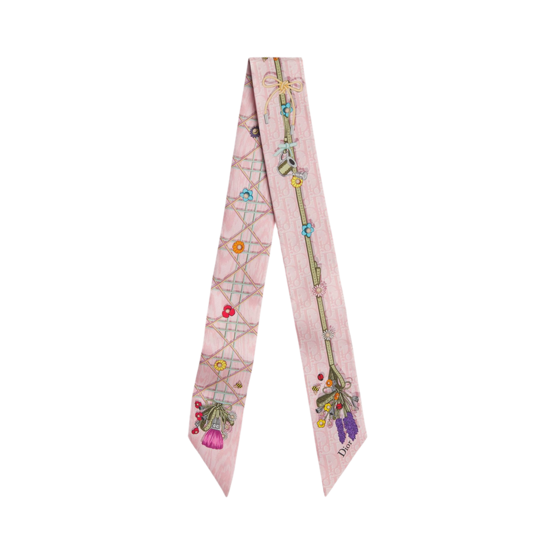 65TM106I6185-C426 (W) Dior Cannage Garden Mitzah Scarf Silk Twill Pink Multicolor