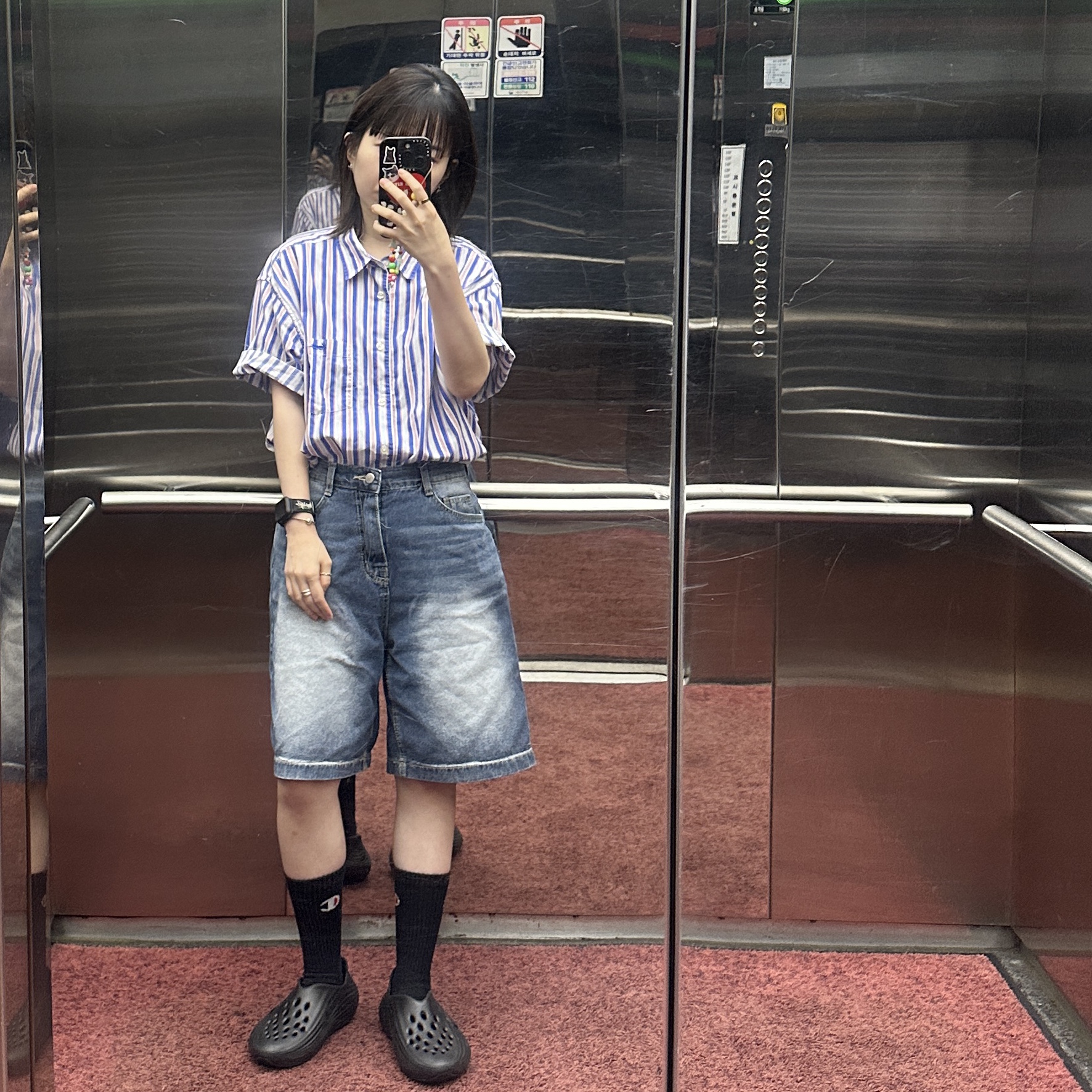 Supreme Loose Fit Multi Stripe S/S Shirt Blue - 24SS, Nike ReactX Rejuven8 Triple Black 착용 스타일