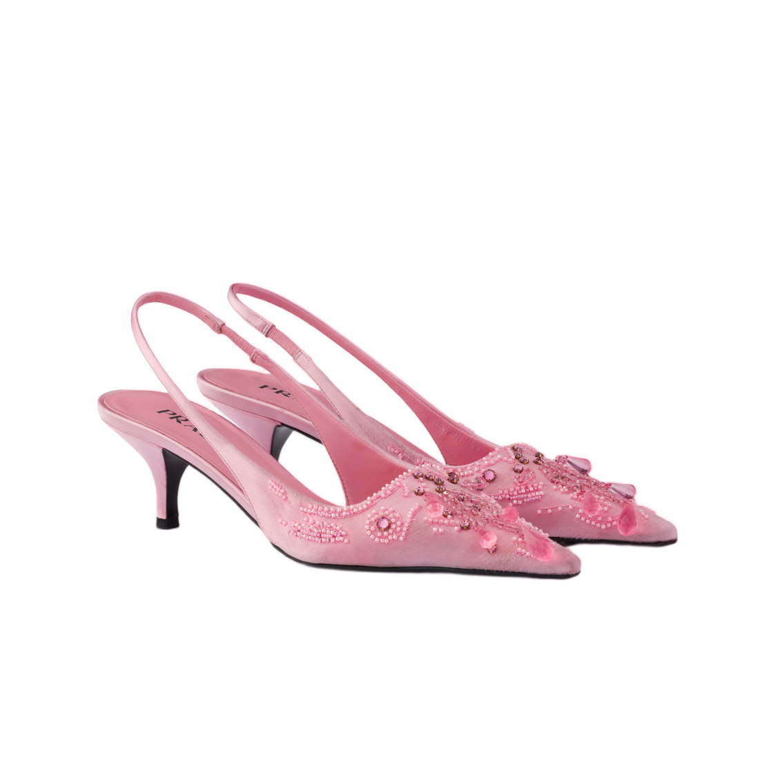 (W) 프라다 자수 사틴 슬링백 펌프스 로즈버드 핑크((W) Prada Embroidered Satin Slingback Pumps Rosebud Pink) - 2