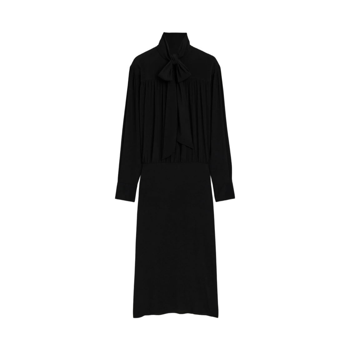 FDR684-AC0022-001 (W) AMI Black Midi Lavalliere Silk Blend Dress Black