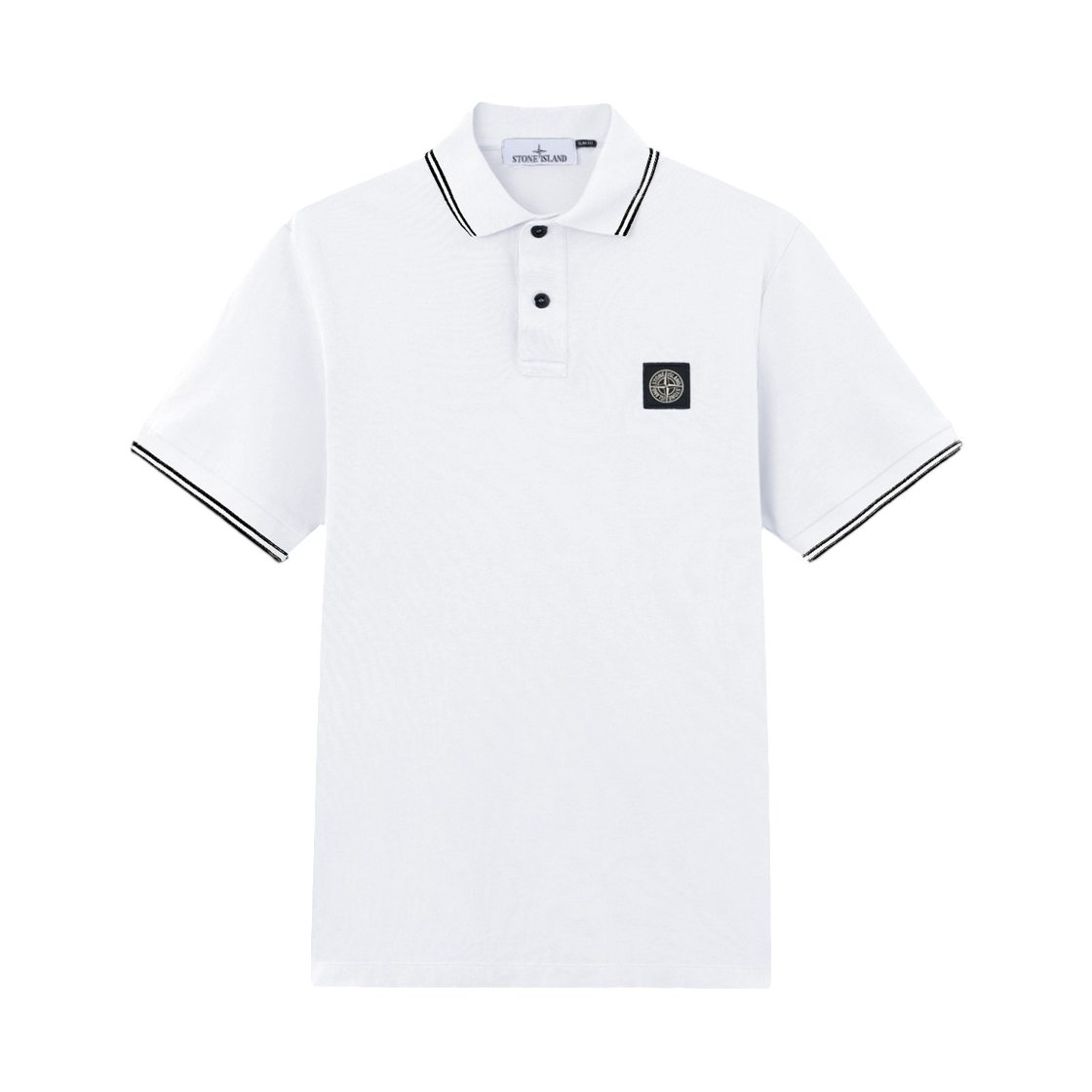 L2S1522000-10S0018-V1001 Stone Island 2200010 Organic Cotton Pique with Stretch Slim-Fit Short-Sleeve Polo with Compass Patch White - 26FW