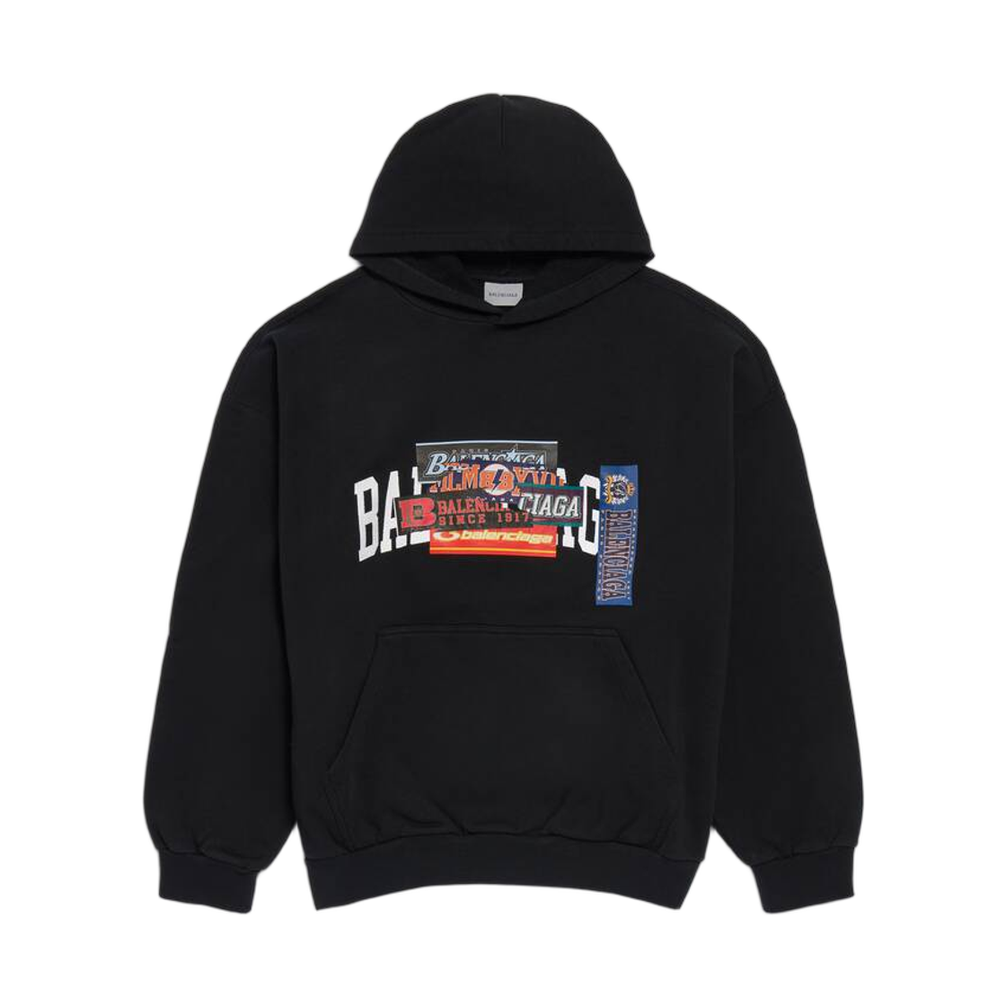 871956TUVS81000 Balenciaga Bumper Stickers Medium Fit Hoodie Black