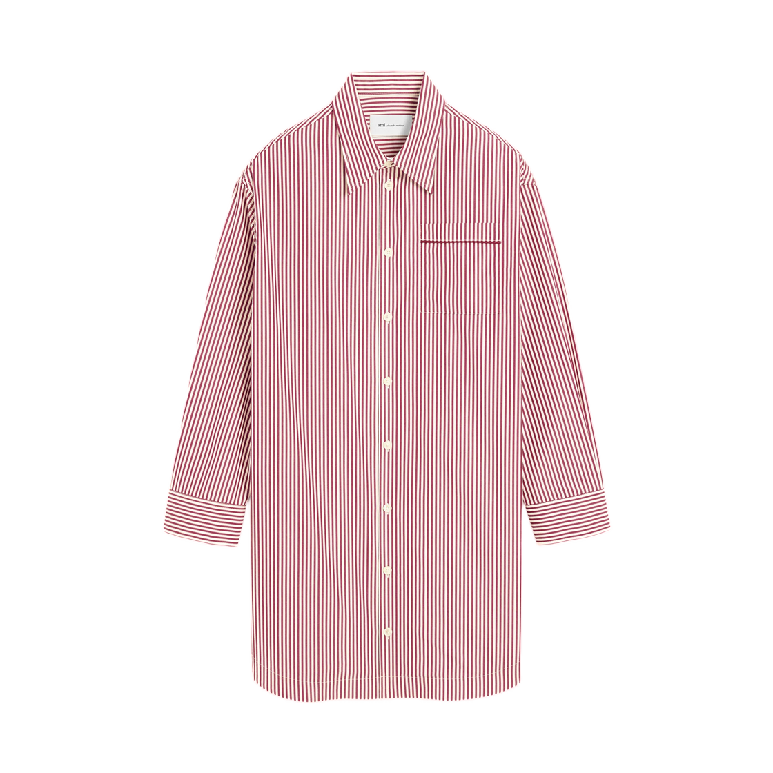 UDR680-CO0242-156 AMI White Striped Cotton Shirt Dress with Ami De Coeur Arrow Off White Bordeaux