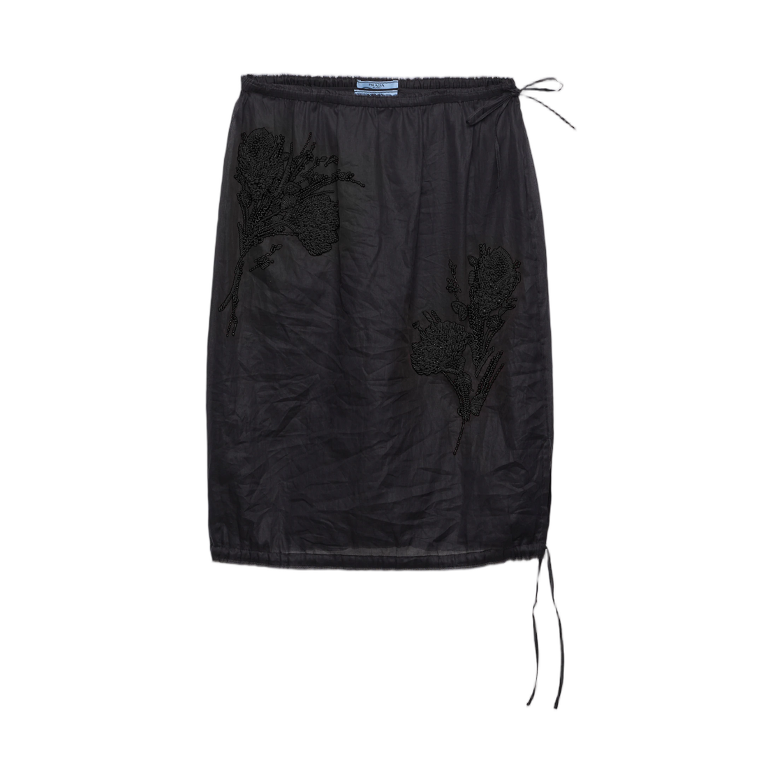 (W) 프라다 자수 오간디 미디 스커트 블랙((W) Prada Embroidered Organdy Midi-Skirt Black)