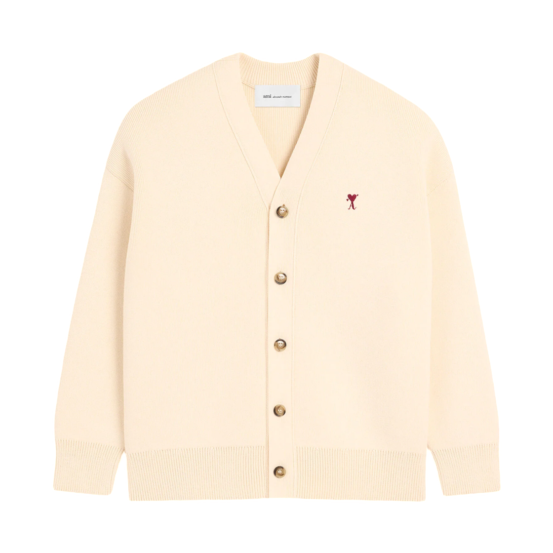 HKC391-KN0188-150 AMI White Cotton and Wool Cardigan with Ami De Coeur Arrow Off White