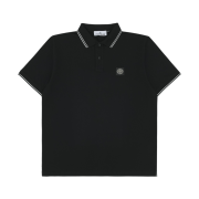 Stone Island 2200010 Organic Cotton Pique with Stretch Slim-Fit Short-Sleeve Polo with Compass Patch Black - 26SS