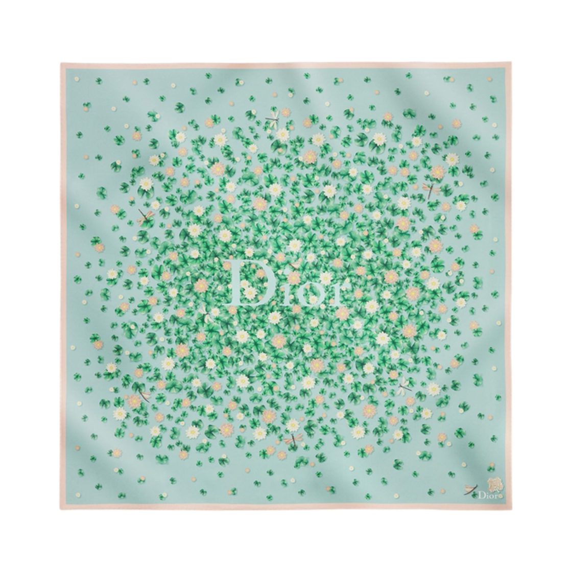 65TC090S6190-C505 (W) Dior Waterlily 90 Square Scarf Silk Twill Blue Green
