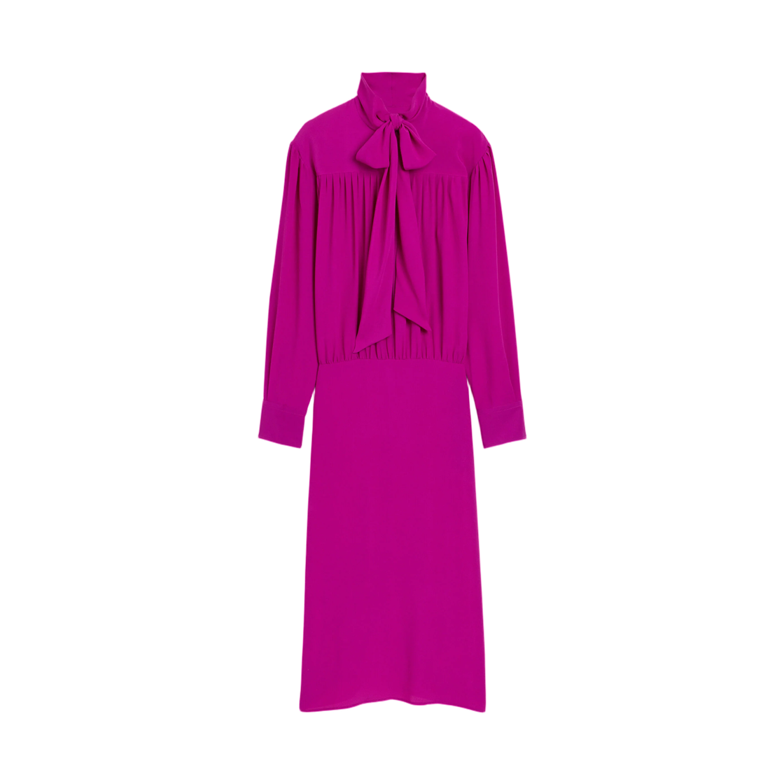FDR684-AC0022-618 (W) AMI Purple Midi Lavalliere Silk Blend Dress Fuchsia
