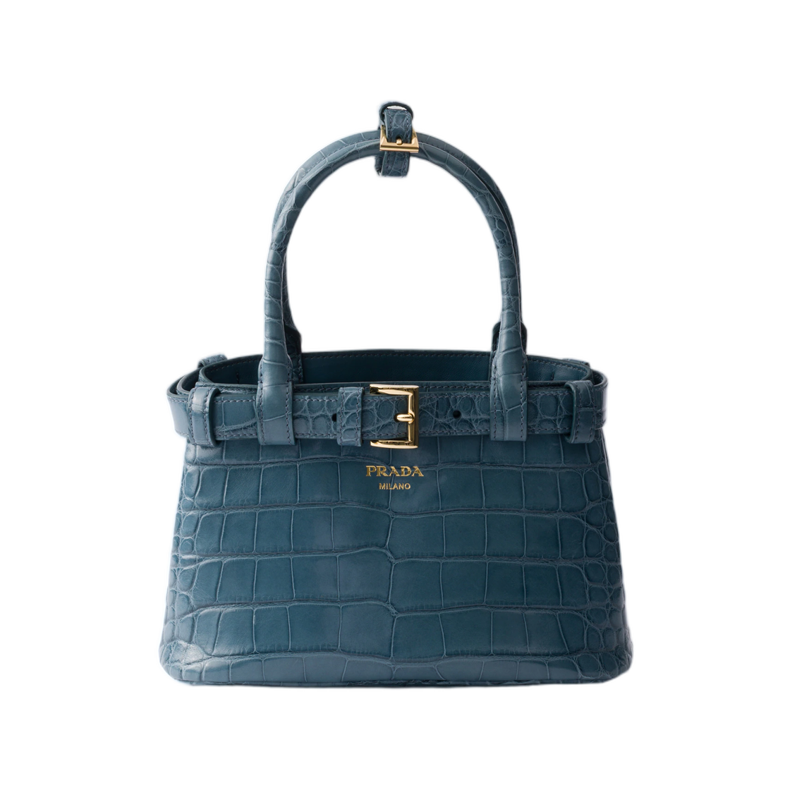 1BA502-7Y8-F0F16 Prada Buckle Small Crocodile Leather Handbag Marina Blue