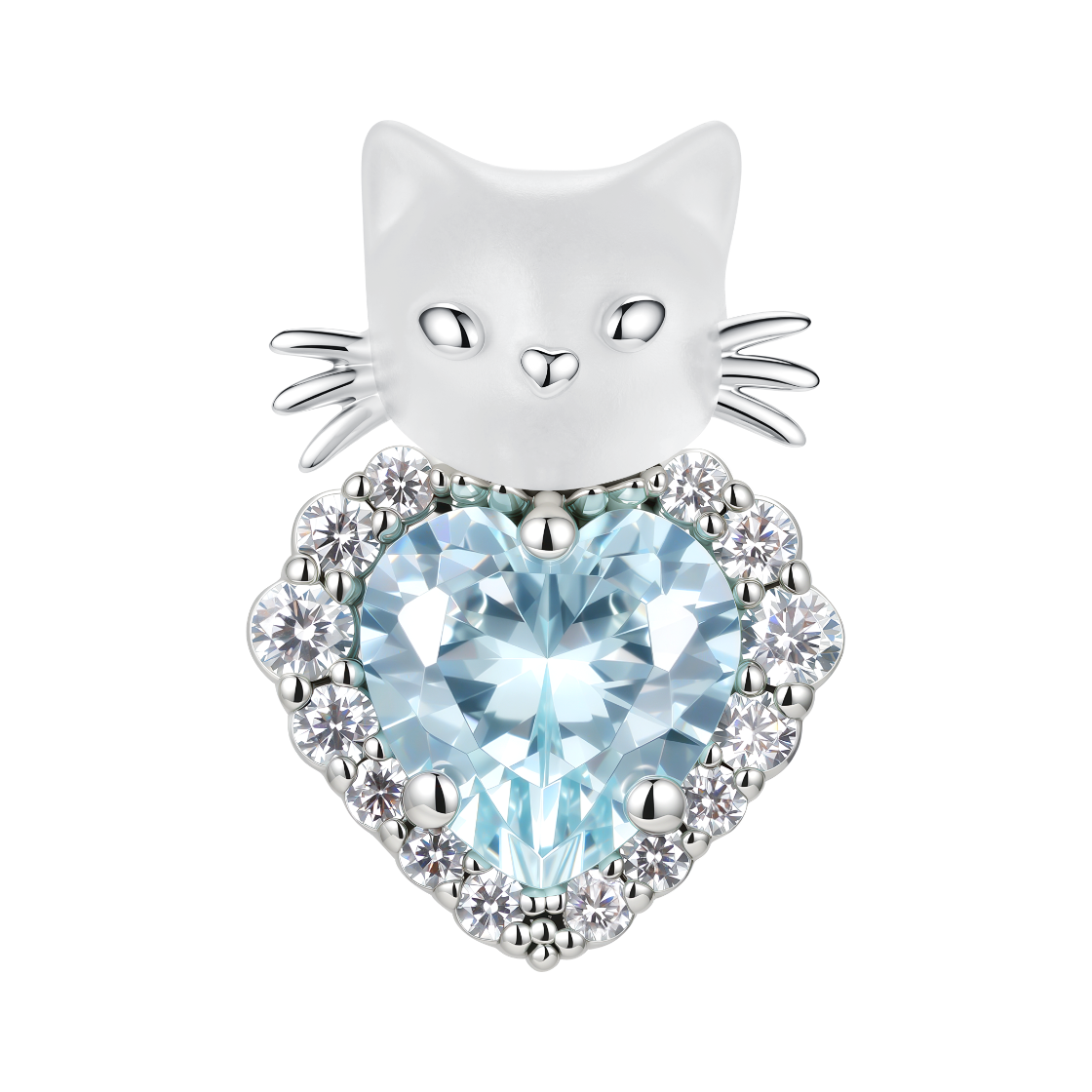 위민 미니 캣 하트 쉐이프 젬스톤 이어링 트랜스페어런트 - 26FW(Yvmin Mini Cat Heart Shaped Gemstone Earring Transparent - 26FW)