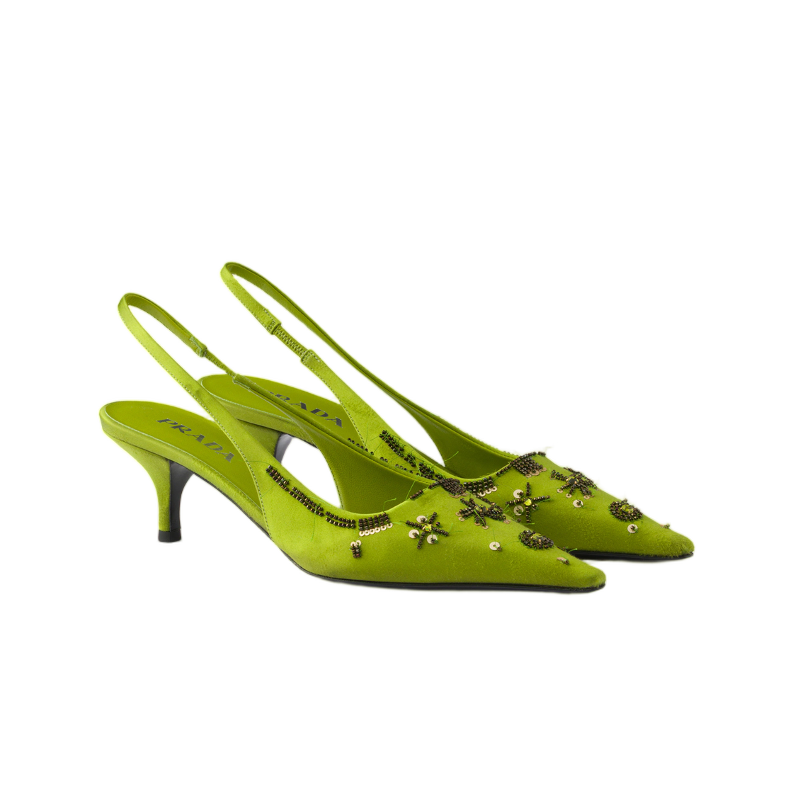 (W) 프라다 자수 사틴 슬링백 펌프스 펀 그린((W) Prada Embroidered Satin Slingback Pumps Fern Green) - 2