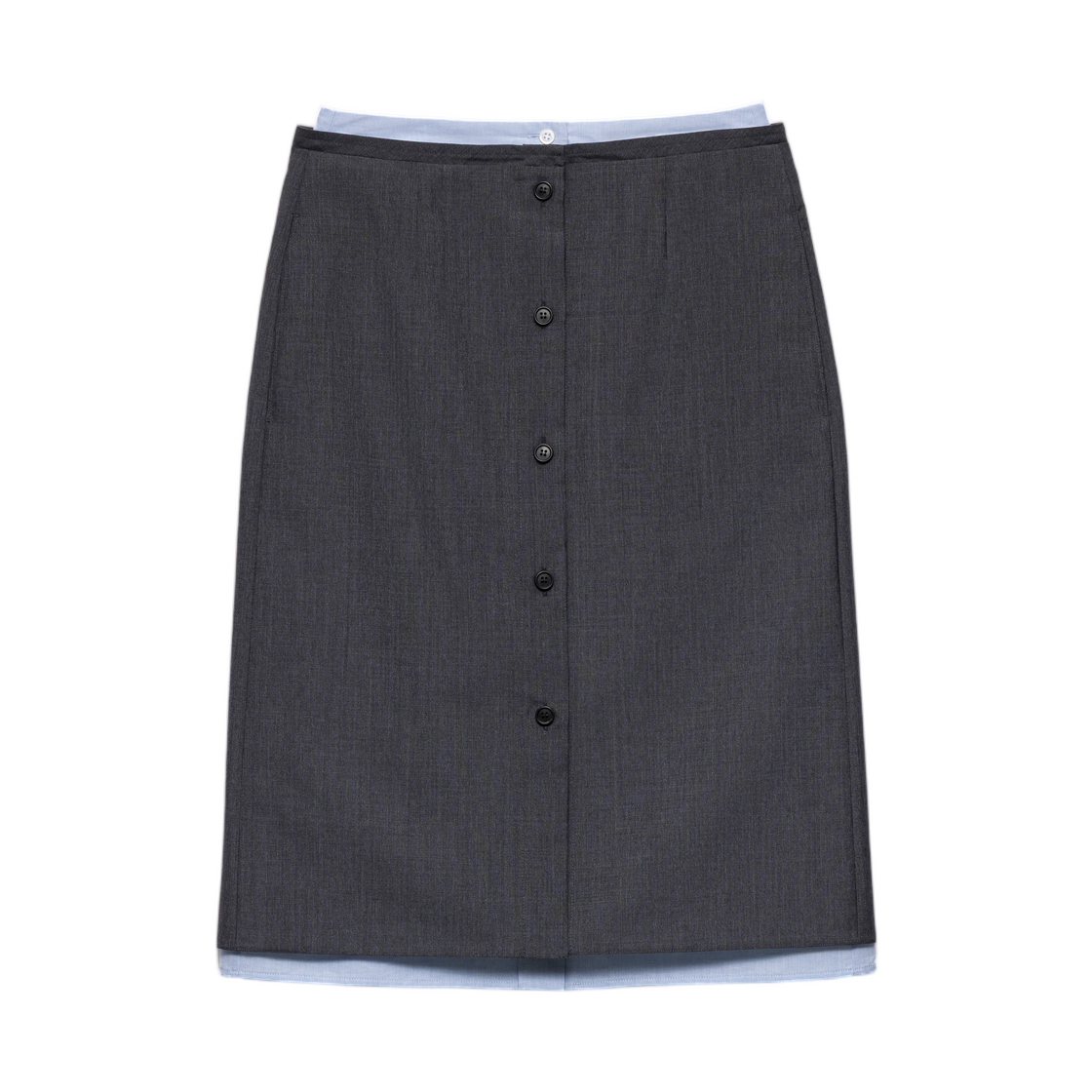 P169I-6106-F0480 (W) Prada Light Mohair and Chambray Skirt Slate Gray