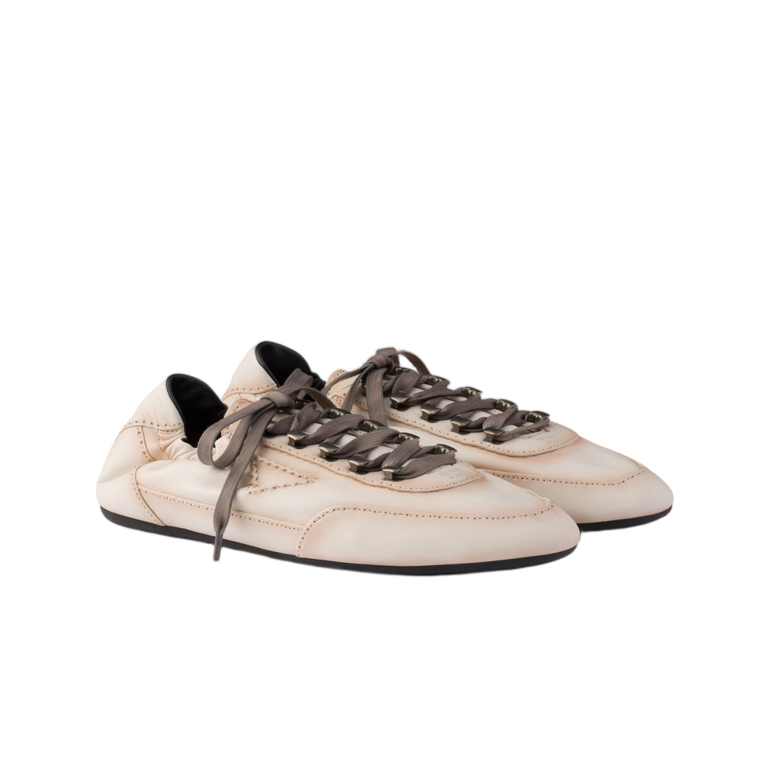 프라다 컬랩스 앤틱 나파 레더 스니커즈 후크 초크 화이트(Prada Collapse Antiqued Nappa Leather Sneakers with Hooks Chalk White) - 2