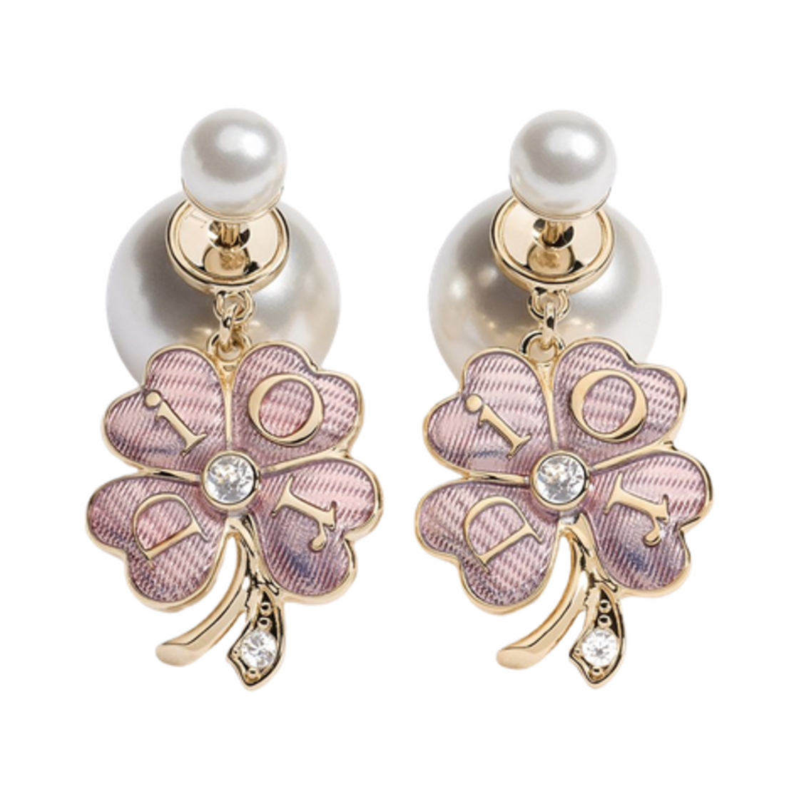 E5052WOMLQ-D216 (W) Dior Tribales Earrings Pale Gold Finish Metal Resin Pearls Crystals & Shiny Lacquer Gold Pink