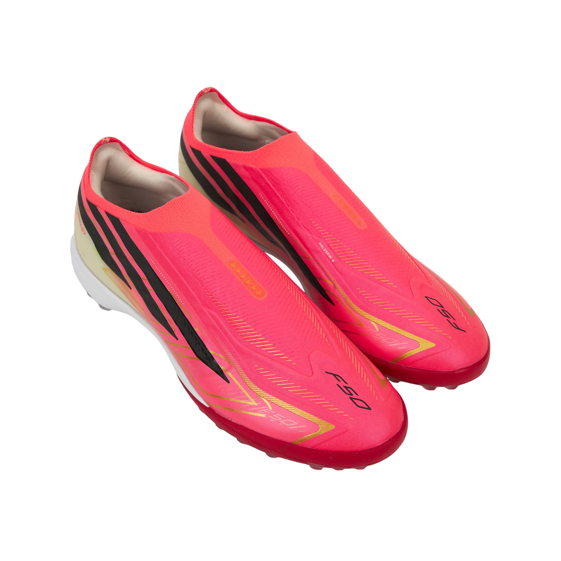 아디다스 F50 하이퍼패스트 프로 레이스리스 아스트로 터프 솔라 터보 코어 블랙(Adidas F50 Hyperfast Pro Laceless Astro Turf Solar Turbo Core Black) - 4