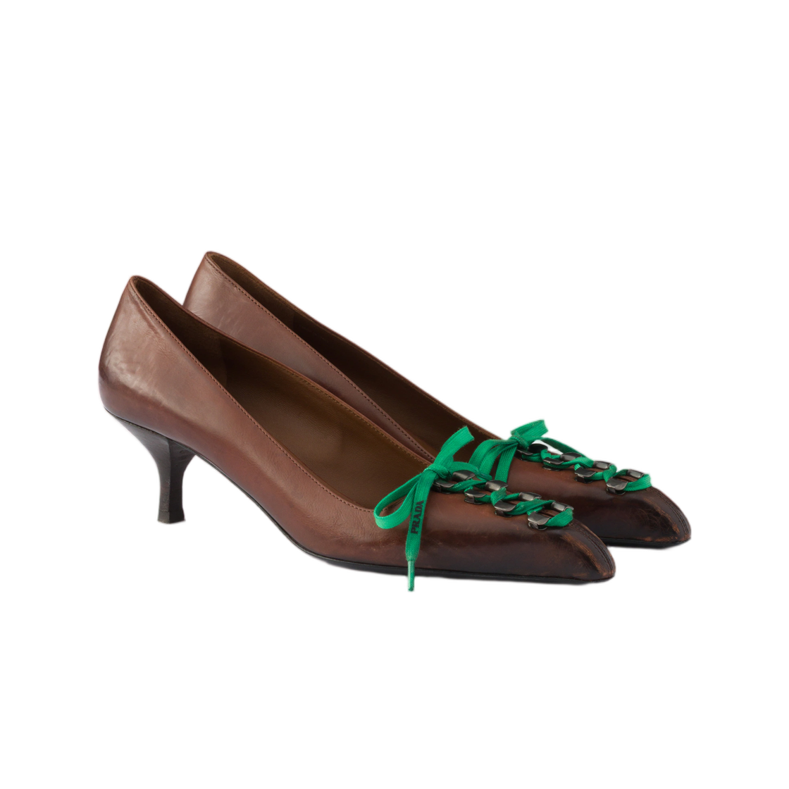(W) 프라다 앤틱 레더 펌프스 코코아 브라운((W) Prada Antiqued Leather Pumps Cocoa Brown) - 2