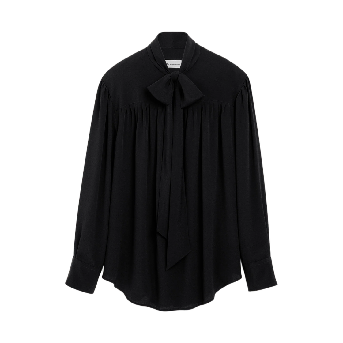 FTP849-AC0022-001 (W) AMI Black Lavalliere Silk Blend Blouse Black