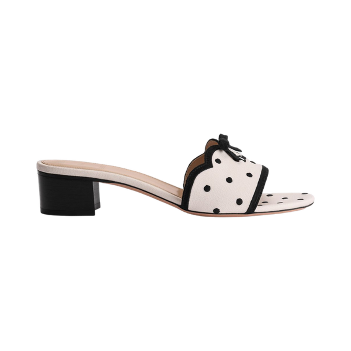KCO853PEN-S05W (W) Dior Dway Heeled Slide Cotton With Polka Dior Embroidery White Black
