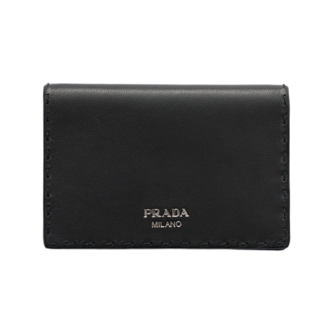 2MC101-2ZQ4-F0002 Prada Antiqued Leather Card Holder Black