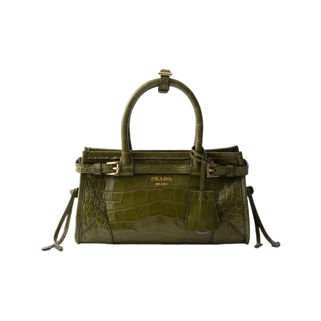 1BA486-7Y8-F0393 Prada Bonnie Small Crocodile Leather Handbag Olive Green