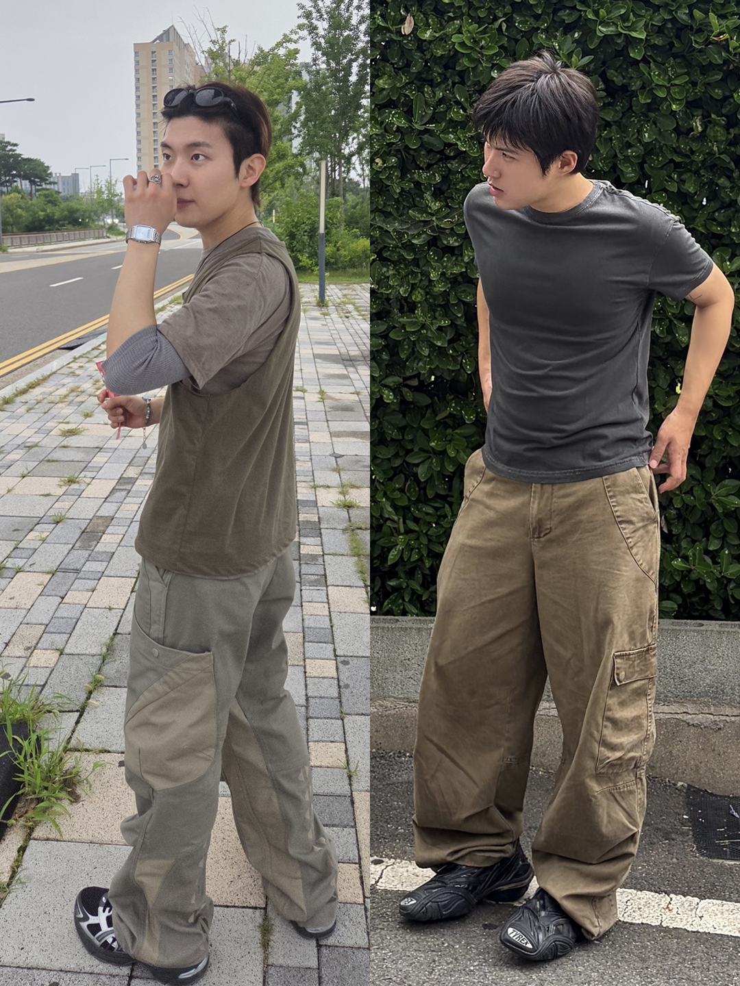 noun Soft Round T-Shirts Blue, noun Washed Cargo Pants Black 착용 스타일 - 3